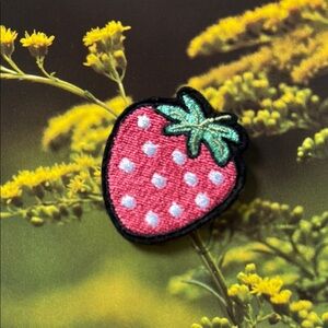 Vintage Strawberry Embroidered Patch Pink and Green